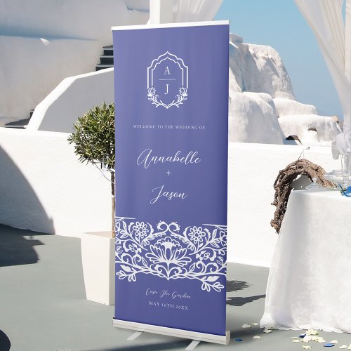 Ornate Blue Decorate Floral Design Greece Wedding  Retractable Banner