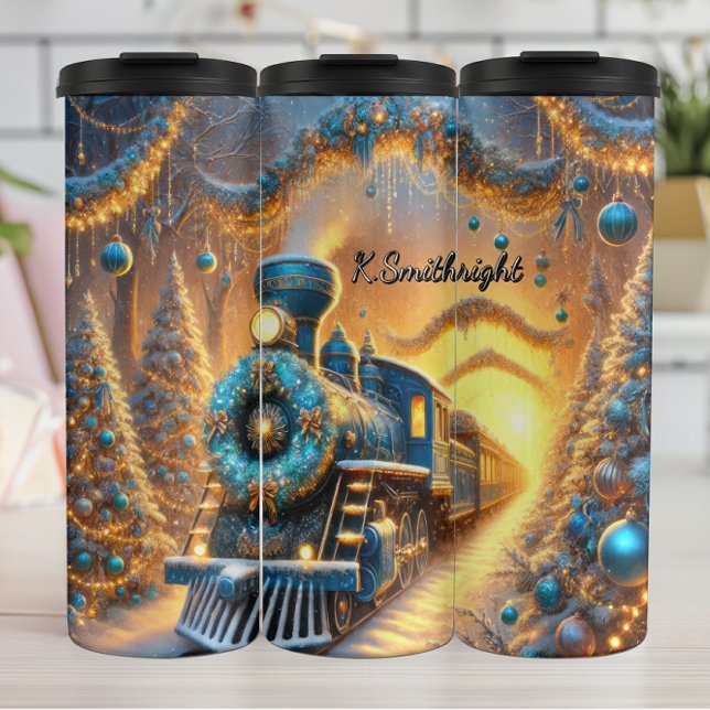 Ornate Blue Festive Train Journey Thermal Tumbler (Creator Uploaded)