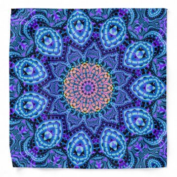 Ornate Blue Flower Vibrations Kaleidoscope Art Bandana by UFPixel at Zazzle