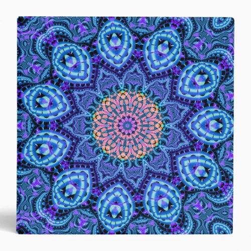 Ornate Blue Flower Vibrations Kaleidoscope Art Binder