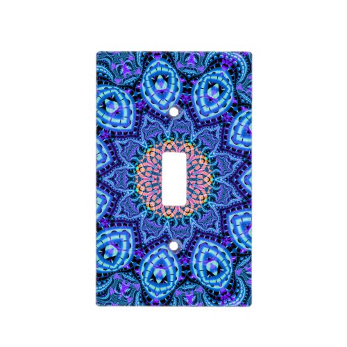 Ornate Blue Flower Vibrations Kaleidoscope Art Light Switch Cover