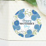 Ornate Blue Flowers and Green Leaves Mother&#39;s Day Classic Round Sticker