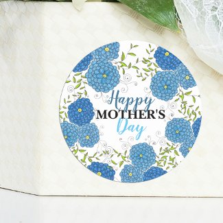 Ornate Blue Flowers and Green Leaves Mother's Day