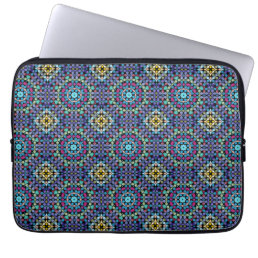 Ornate Blue Geometric Mosaic Style Pattern Laptop Sleeve