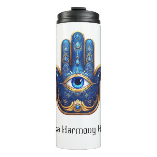 Ornate Blue Hamsa Hand with Evil Eye Symbol Thermal Tumbler