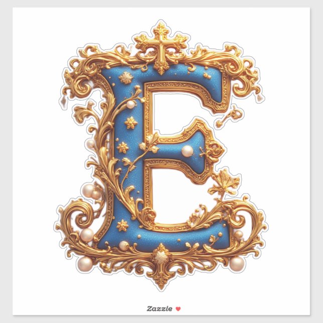 Ornate Blue Letter E Sticker (Sheet)
