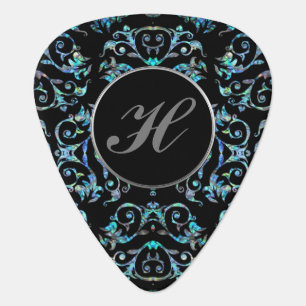 Ornate Blue Pearl Floral Guitar Pick