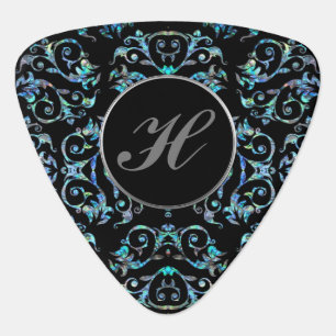 Ornate Blue Pearl Floral Triangle Guitar Pick