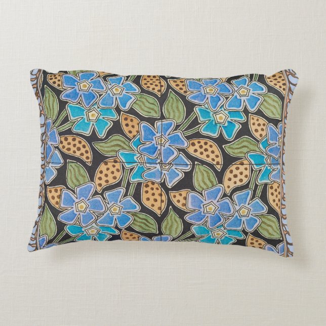 Ornate Blue Periwinkle Floral Classic Art Nouveau Accent Pillow (Back)