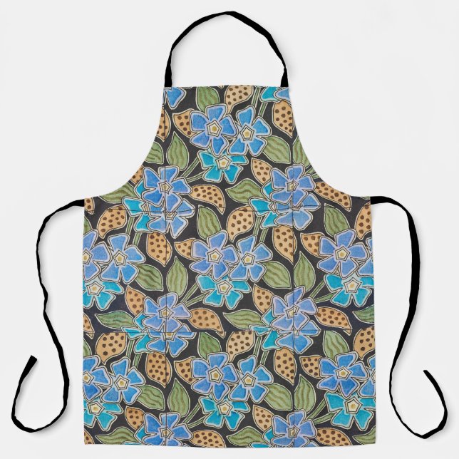 Ornate Blue Periwinkle Floral Classic Art Nouveau Apron (Front)