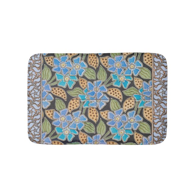 Ornate Blue Periwinkle Floral Classic Art Nouveau Bath Mat (Front)