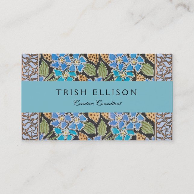 Ornate Blue Periwinkle Floral Classic Art Nouveau Business Card (Front)