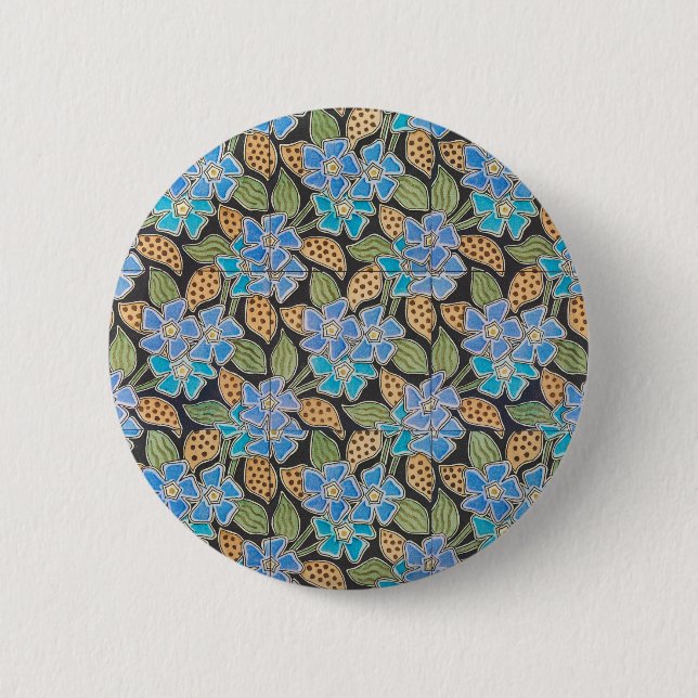 Ornate Blue Periwinkle Floral Classic Art Nouveau Button (Front)