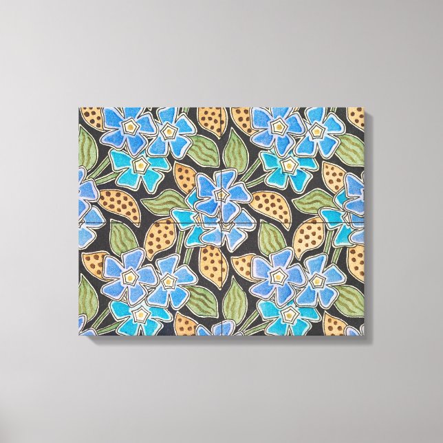 Ornate Blue Periwinkle Floral Classic Art Nouveau Canvas Print (Front)