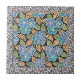 Ornate Blue Periwinkle Floral Classic Art Nouveau Ceramic Tile