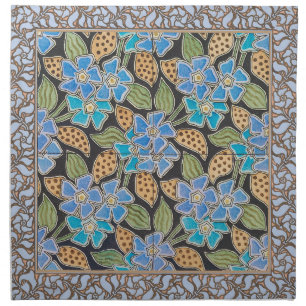 Ornate Blue Periwinkle Floral Classic Art Nouveau Cloth Napkin