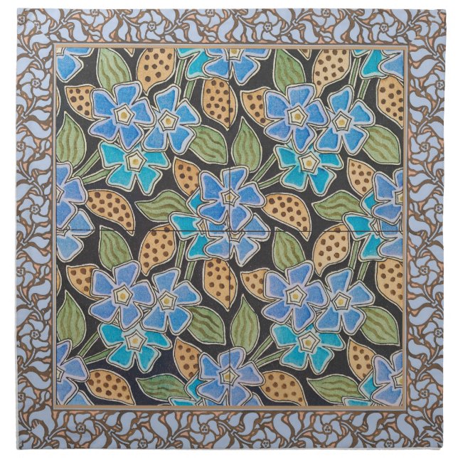 Ornate Blue Periwinkle Floral Classic Art Nouveau Cloth Napkin (Front)
