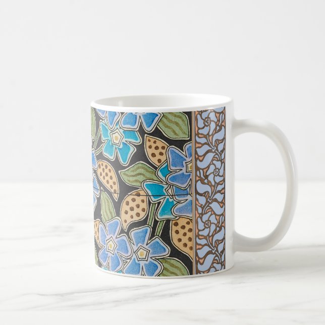 Ornate Blue Periwinkle Floral Classic Art Nouveau Coffee Mug (Right)