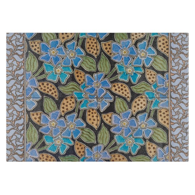 Ornate Blue Periwinkle Floral Classic Art Nouveau Cutting Board (Front)