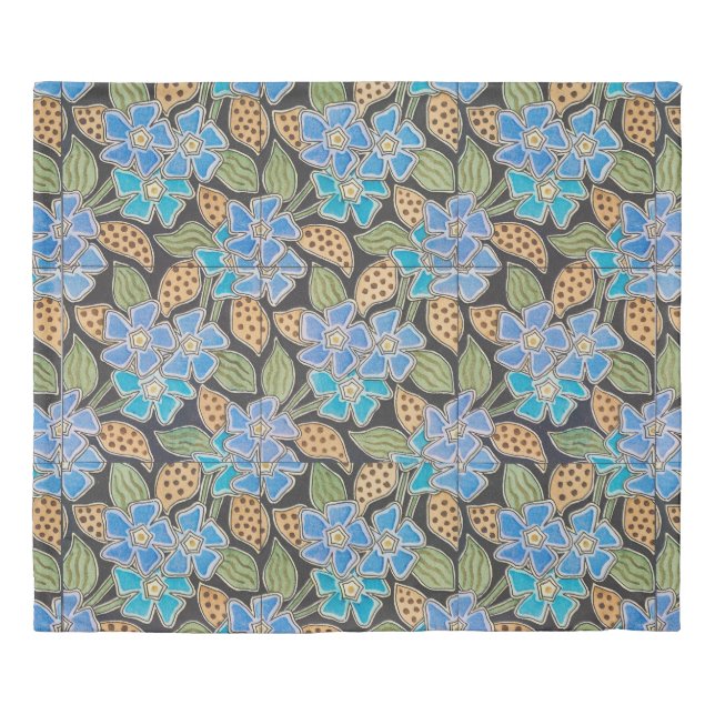 Ornate Blue Periwinkle Floral Classic Art Nouveau Duvet Cover (Front)