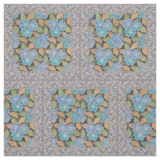 Ornate Blue Periwinkle Floral Classic Art Nouveau Fabric