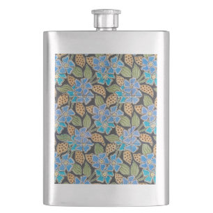 Ornate Blue Periwinkle Floral Classic Art Nouveau Flask