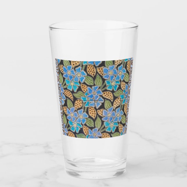 Ornate Blue Periwinkle Floral Classic Art Nouveau Glass (Front)