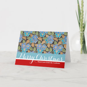 Ornate Blue Periwinkle Floral Classic Art Nouveau Holiday Card