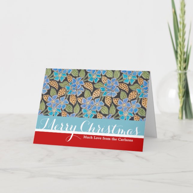 Ornate Blue Periwinkle Floral Classic Art Nouveau Holiday Card (Front)