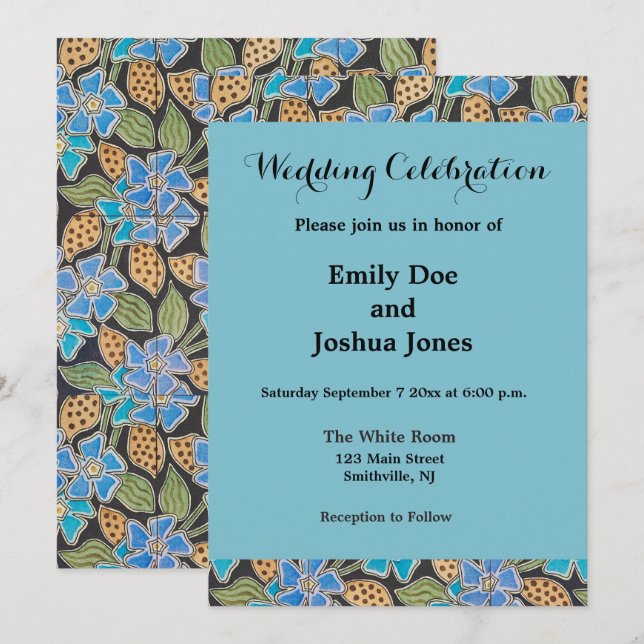 Ornate Blue Periwinkle Floral Classic Art Nouveau Invitation (Front/Back)
