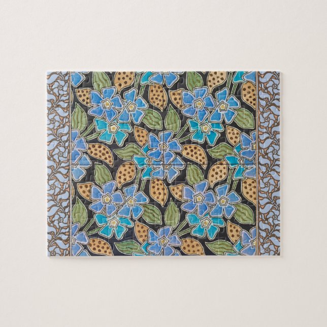 Ornate Blue Periwinkle Floral Classic Art Nouveau Jigsaw Puzzle (Horizontal)