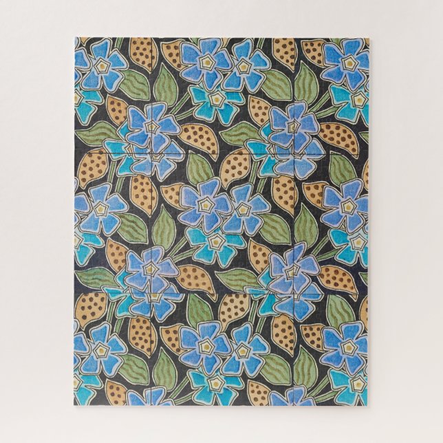 Ornate Blue Periwinkle Floral Classic Art Nouveau Jigsaw Puzzle (Vertical)