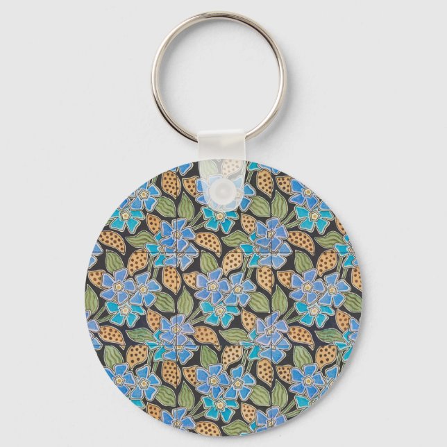 Ornate Blue Periwinkle Floral Classic Art Nouveau Keychain (Front)