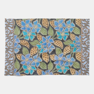 Ornate Blue Periwinkle Floral Classic Art Nouveau Kitchen Towel