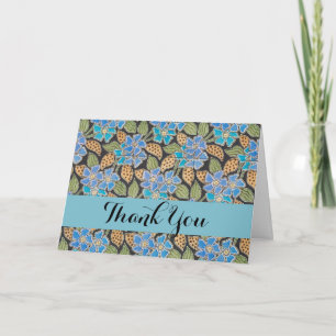 Ornate Blue Periwinkle Floral Classic Art Nouveau Letterpress Thank You Card