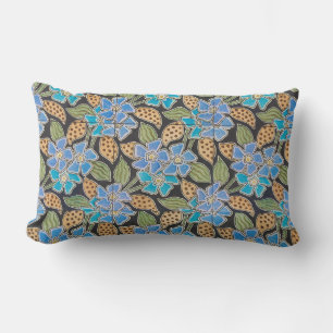 Ornate Blue Periwinkle Floral Classic Art Nouveau Lumbar Pillow