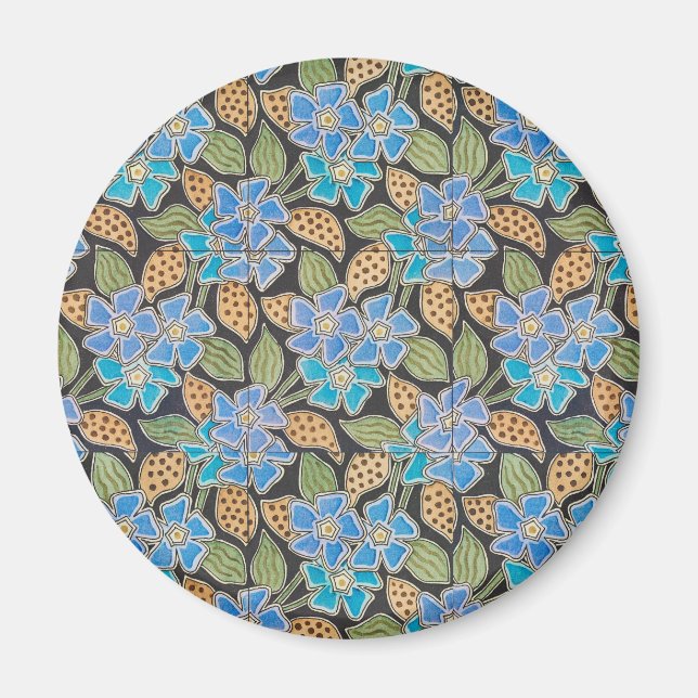 Ornate Blue Periwinkle Floral Classic Art Nouveau Magnet (Front)