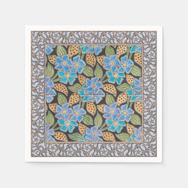 Ornate Blue Periwinkle Floral Classic Art Nouveau Napkins (Front)