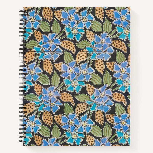 Ornate Blue Periwinkle Floral Classic Art Nouveau Notebook (Front)