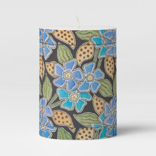 Ornate Blue Periwinkle Floral Classic Art Nouveau Pillar Candle