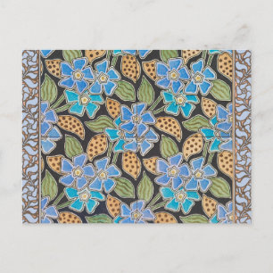 Ornate Blue Periwinkle Floral Classic Art Nouveau Postcard