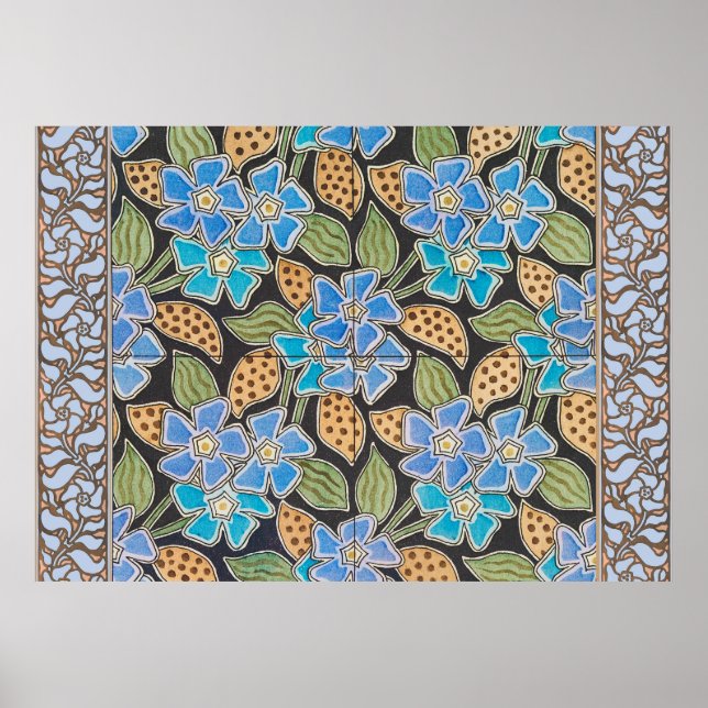 Ornate Blue Periwinkle Floral Classic Art Nouveau Poster (Front)