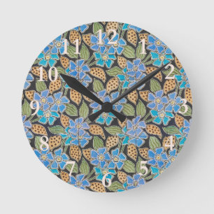 Ornate Blue Periwinkle Floral Classic Art Nouveau Round Clock