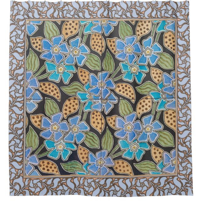 Ornate Blue Periwinkle Floral Classic Art Nouveau Shower Curtain (Front)