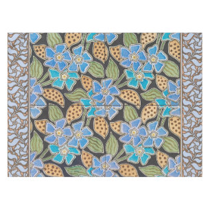 Ornate Blue Periwinkle Floral Classic Art Nouveau Tablecloth