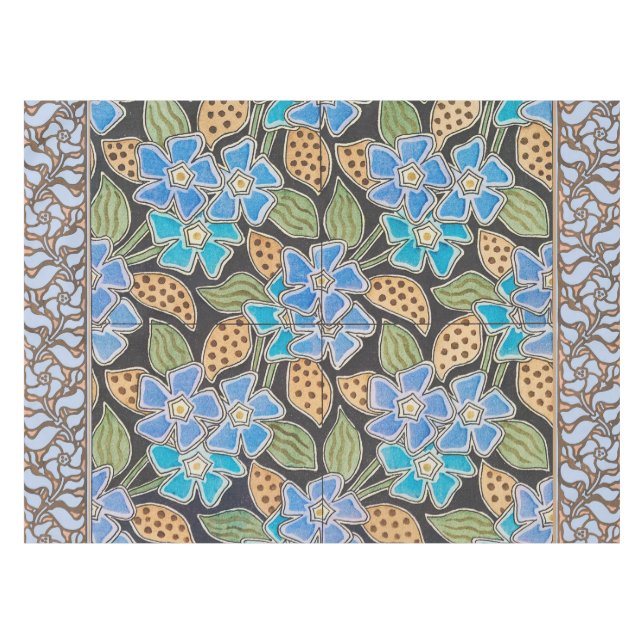 Ornate Blue Periwinkle Floral Classic Art Nouveau Tablecloth (Front (Horizontal))