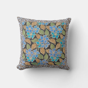 Ornate Blue Periwinkle Floral Classic Art Nouveau Throw Pillow