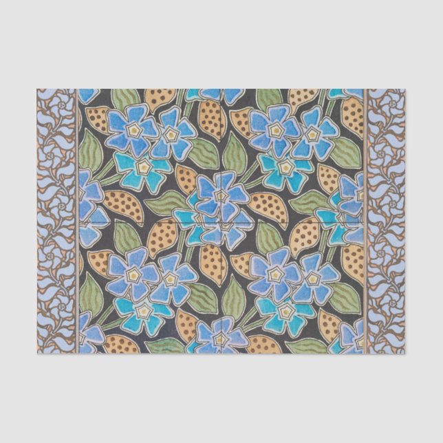 Ornate Blue Periwinkle Floral Classic Art Nouveau Tissue Paper (Front)