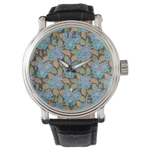 Ornate Blue Periwinkle Floral Classic Art Nouveau Watch