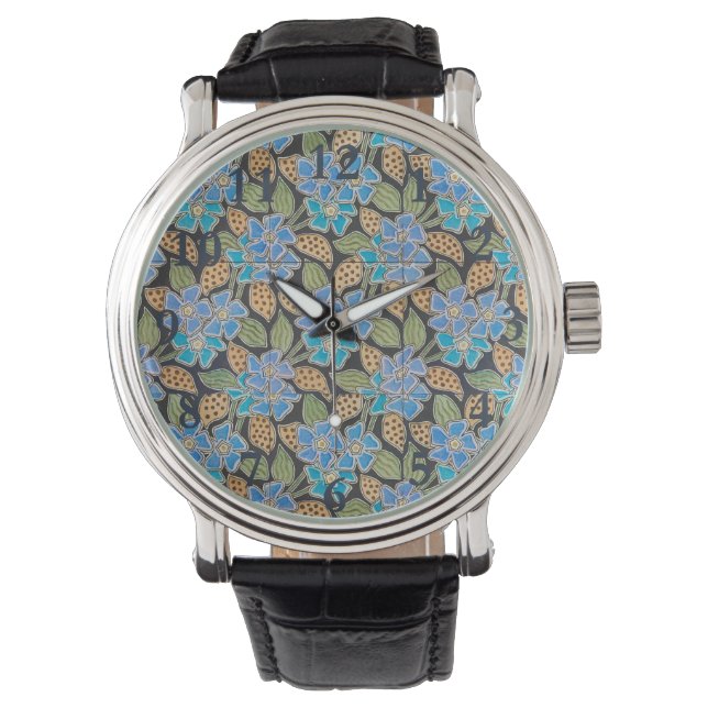 Ornate Blue Periwinkle Floral Classic Art Nouveau Watch (Front)